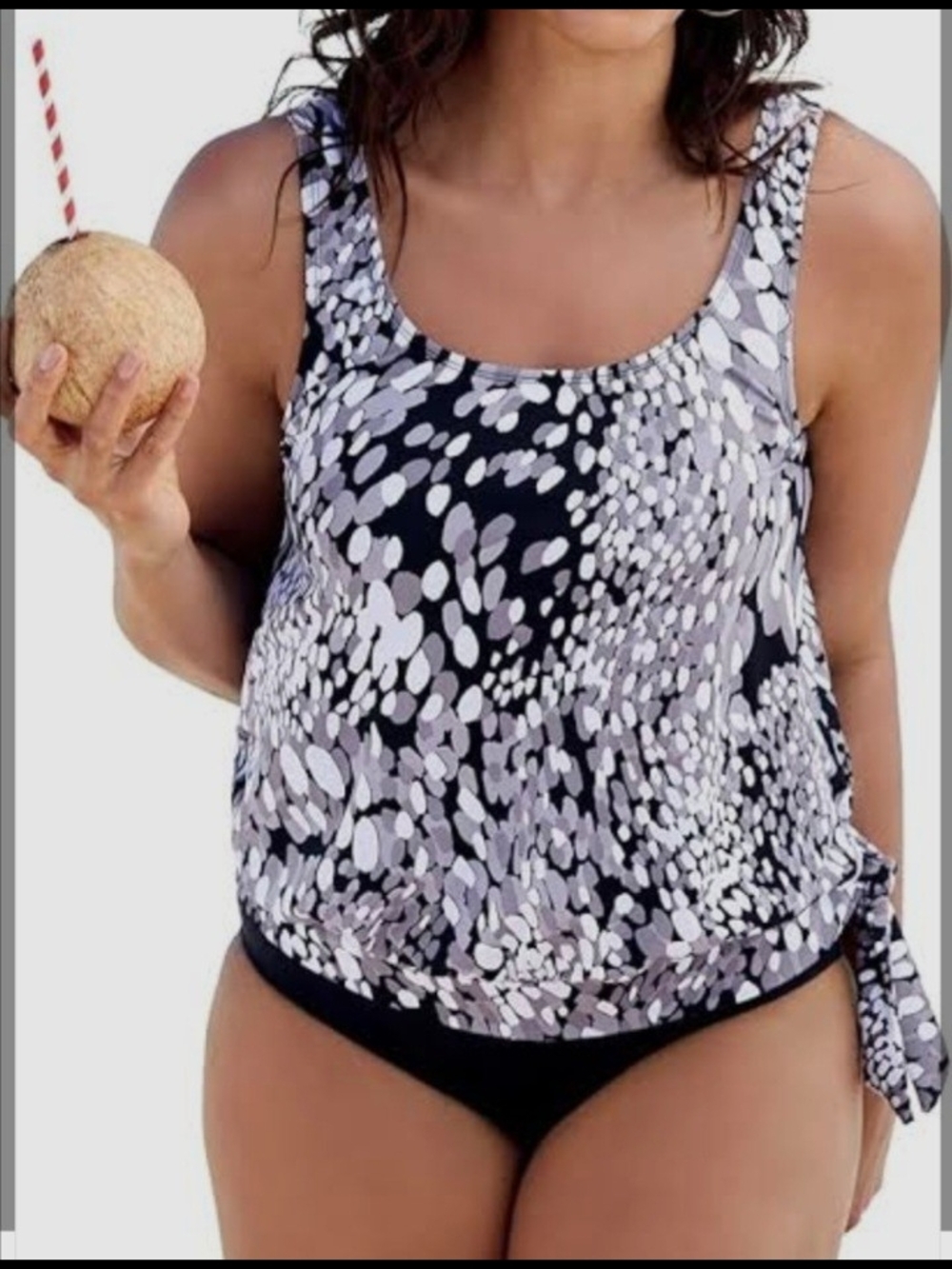 Swimsuits For All Black and White Patterned Tankini Top